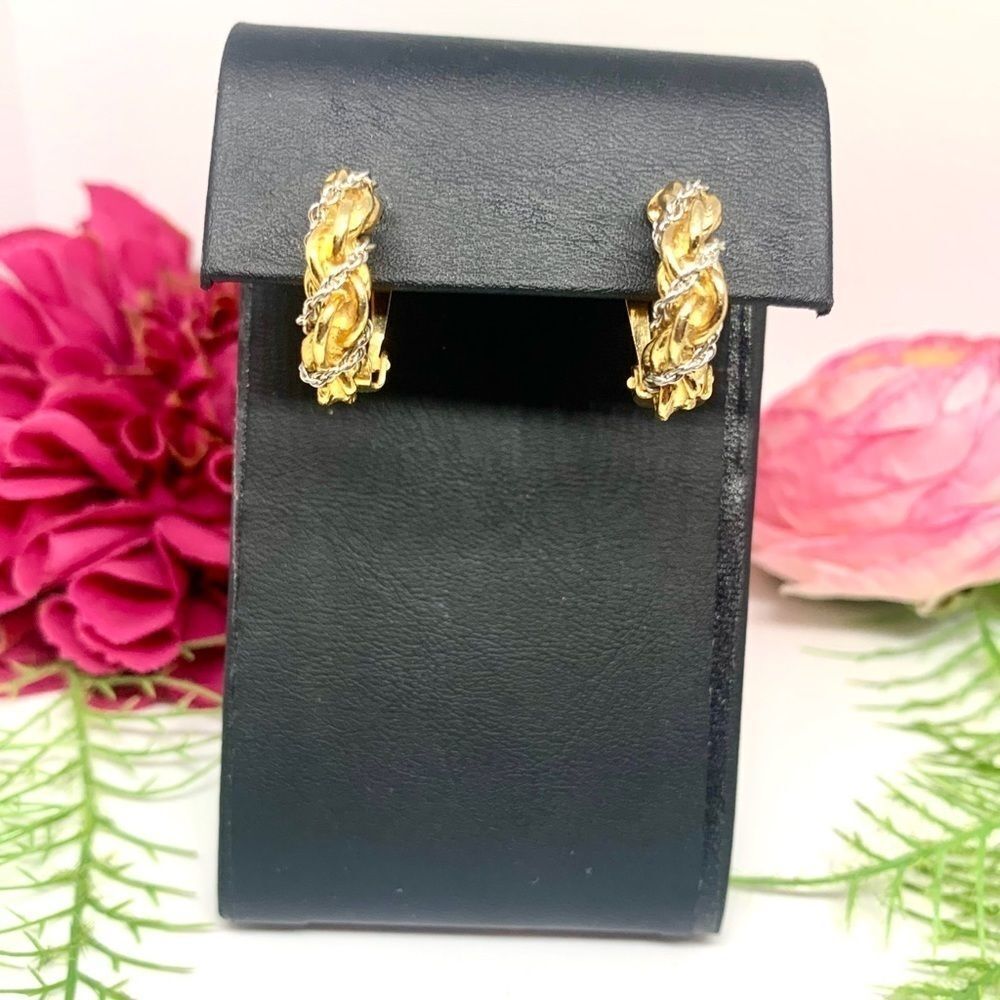 VINTAGE⚜️NAPIER Gold Chain Twist Clip Earrings - Picture 2 of 11